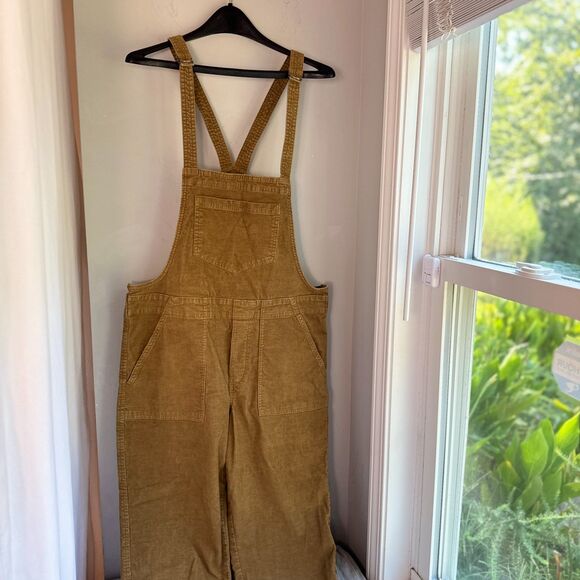 aerie Pants - Aerie Women's Medium Brown Corduroy Overalls Adjustable Straps Fall Raw Hem
